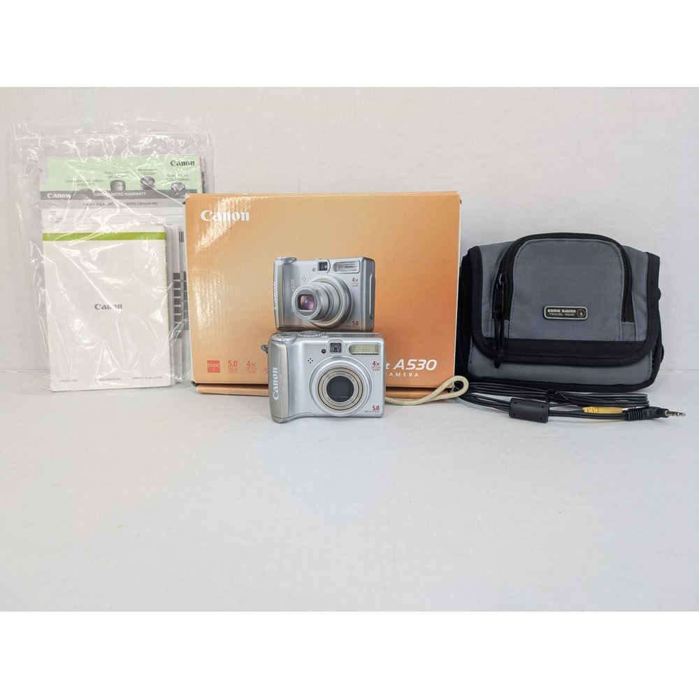 Canon PowerShot A530 Digital Camera Silver 5.0MP 4x Zoom PC1184 & Case TESTED